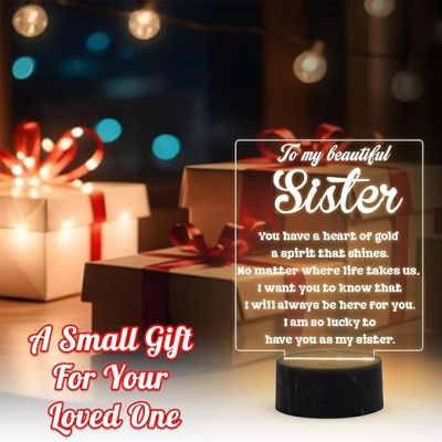 to My Beautiful Sister night lamp with Warm White LIght Birthday Gift for Sister , Express Your Love for Sister , Raksha Bandhan Gift from Brother & Sister