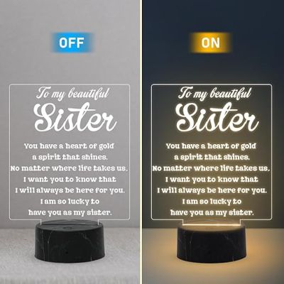 to My Beautiful Sister night lamp with Warm White LIght Birthday Gift for Sister , Express Your Love for Sister , Raksha Bandhan Gift from Brother & Sister