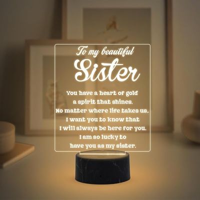 to My Beautiful Sister night lamp with Warm White LIght Birthday Gift for Sister , Express Your Love for Sister , Raksha Bandhan Gift from Brother & Sister