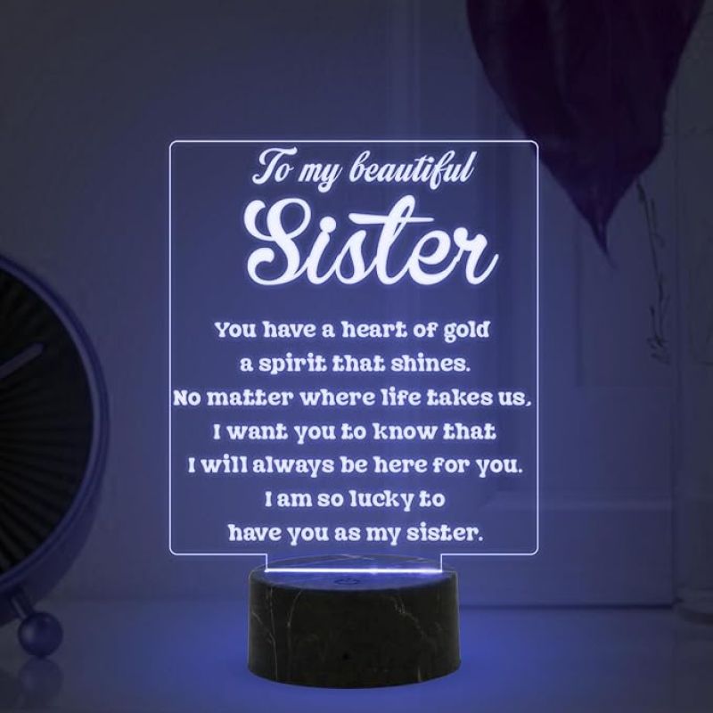 To My Beautiful Sister night lamp with Birthday Gift for Sister , Express Your Love for Sister , Raksha Bandhan Gift from Brother & Sister