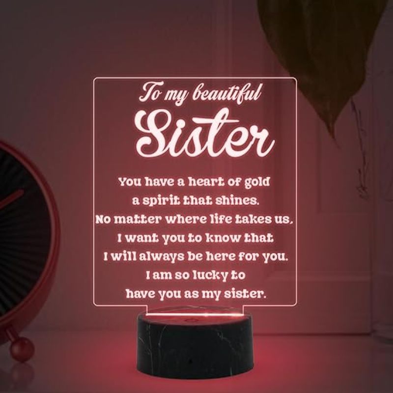 To My Beautiful Sister night lamp with Birthday Gift for Sister , Express Your Love for Sister , Raksha Bandhan Gift from Brother & Sister