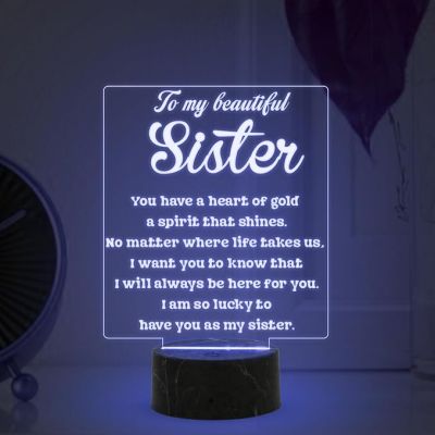 To My Beautiful Sister night lamp with Birthday Gift for Sister , Express Your Love for Sister , Raksha Bandhan Gift from Brother & Sister
