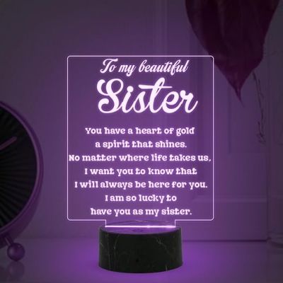 To My Beautiful Sister night lamp with Birthday Gift for Sister , Express Your Love for Sister , Raksha Bandhan Gift from Brother & Sister
