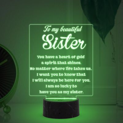 To My Beautiful Sister night lamp with Birthday Gift for Sister , Express Your Love for Sister , Raksha Bandhan Gift from Brother & Sister