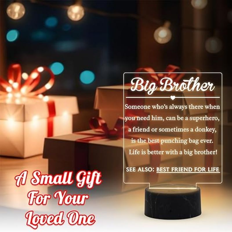 Big Brother Engraved night lamp with Warm White Light Birthday Gift for Brother , Raksha Bandhan Gift for Brother from Sister