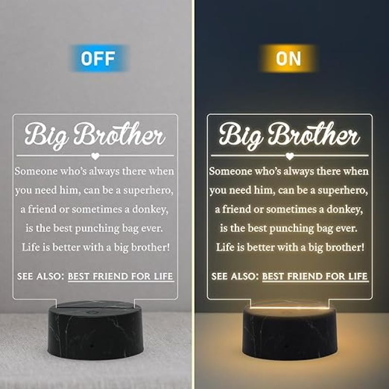 Big Brother Engraved night lamp with Warm White Light Birthday Gift for Brother , Raksha Bandhan Gift for Brother from Sister