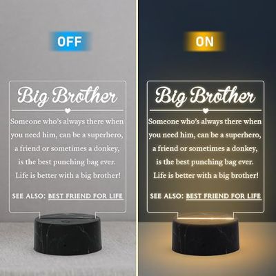 Big Brother Engraved night lamp with Warm White Light Birthday Gift for Brother , Raksha Bandhan Gift for Brother from Sister
