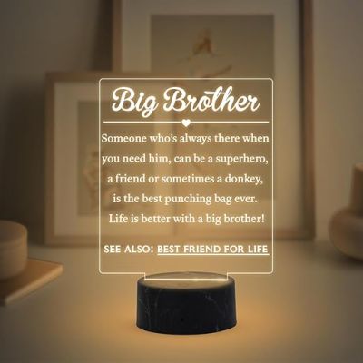 Big Brother Engraved night lamp with Warm White Light Birthday Gift for Brother , Raksha Bandhan Gift for Brother from Sister