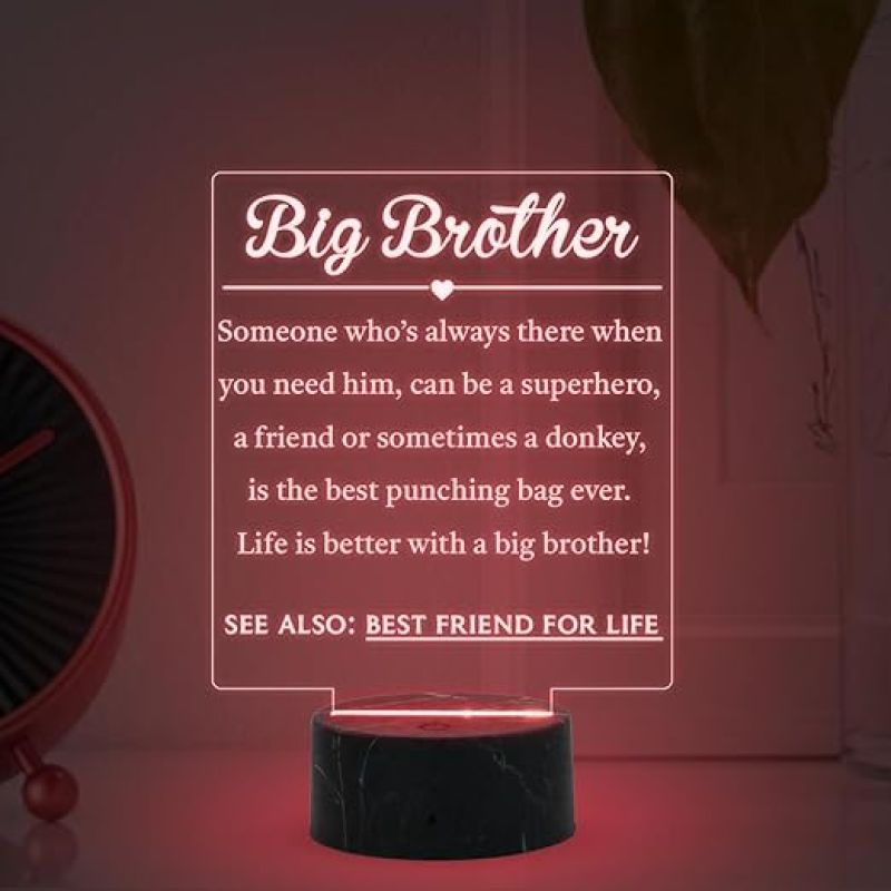 Big Brother Engraved night lamp with Automatic Color Changing Light Birthday Gift for Brother, Raksha Bandhan Gift for Brother from Sister