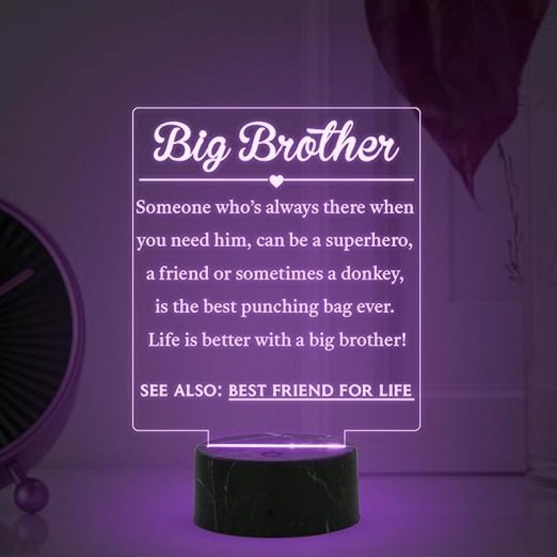 Big Brother Engraved night lamp with Automatic Color Changing Light Birthday Gift for Brother, Raksha Bandhan Gift for Brother from Sister