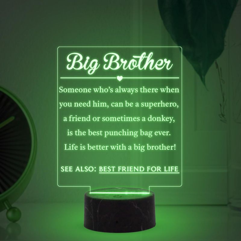 Big Brother Engraved night lamp with Automatic Color Changing Light Birthday Gift for Brother, Raksha Bandhan Gift for Brother from Sister