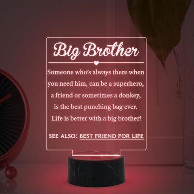 Big Brother Engraved night lamp with Automatic Color Changing Light Birthday Gift for Brother, Raksha Bandhan Gift for Brother from Sister