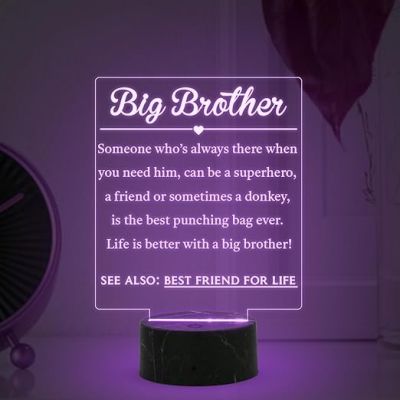 Big Brother Engraved night lamp with Automatic Color Changing Light Birthday Gift for Brother, Raksha Bandhan Gift for Brother from Sister