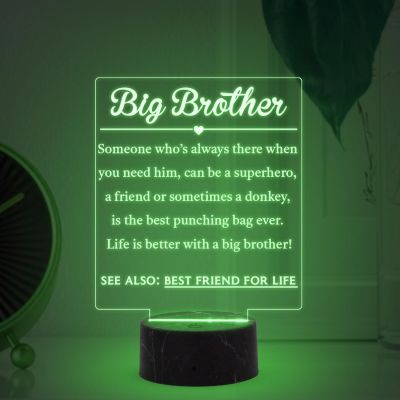Big Brother Engraved night lamp with Automatic Color Changing Light Birthday Gift for Brother, Raksha Bandhan Gift for Brother from Sister