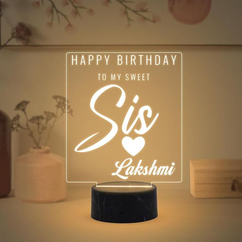 Happy Birthday to My Sweet Sis Night Lamp with Warm White Light Customized with Name Birthday Gift for Sister | Surprise Gift for Sister
