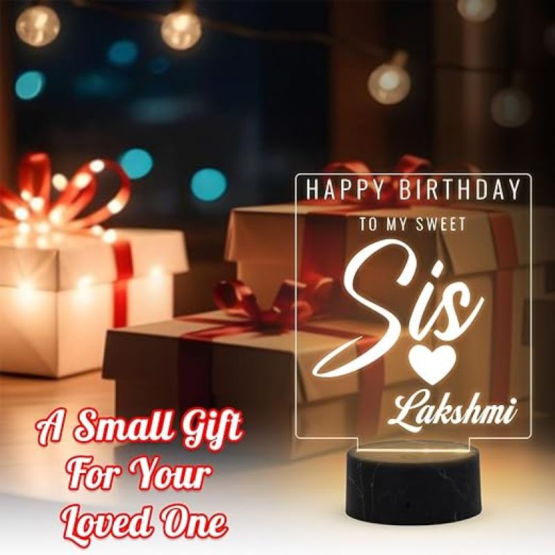 Happy Birthday to My Sweet Sis Night Lamp with Warm White Light Customized with Name Birthday Gift for Sister | Surprise Gift for Sister