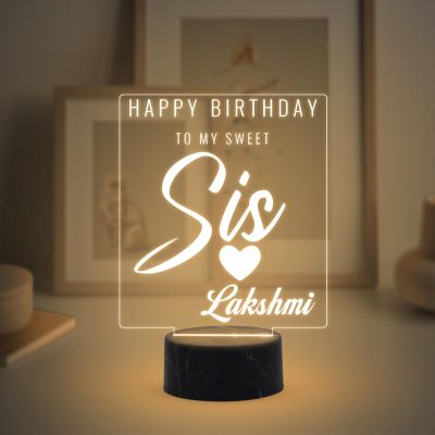 Happy Birthday to My Sweet Sis Night Lamp with Warm White Light Customized with Name Birthday Gift for Sister | Surprise Gift for Sister