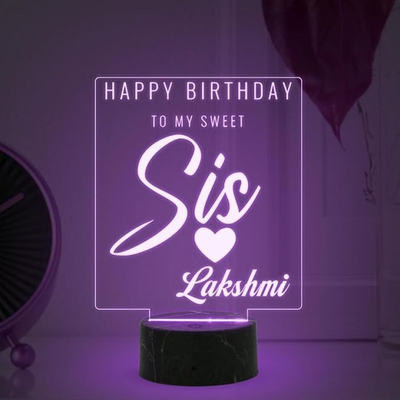 Happy Birthday to My Sweet Sis night lamp with Automatic Color Changing Light Customized with Name Birthday Gift for Sister , Surprise Gift for Sister