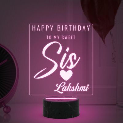 Happy Birthday to My Sweet Sis night lamp with Automatic Color Changing Light Customized with Name Birthday Gift for Sister , Surprise Gift for Sister