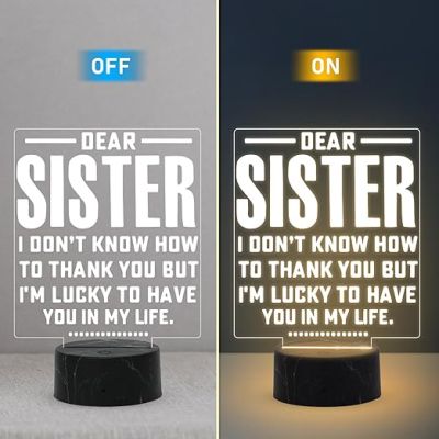 Dear Sister Engraved night lamp with Warm White Light Rakhi Gift for Sister , Gift for Sister from Brother On Birthday BhaiDooj Return Gift, Best Sister in The World Lamp