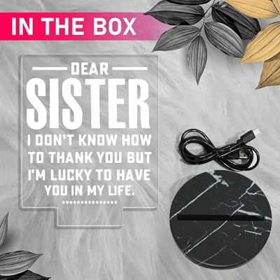 Dear Sister Engraved night lamp with Warm White Light Rakhi Gift for Sister , Gift for Sister from Brother On Birthday BhaiDooj Return Gift, Best Sister in The World Lamp