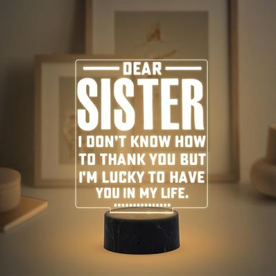 Dear Sister Engraved night lamp with Warm White Light Rakhi Gift for Sister , Gift for Sister from Brother On Birthday BhaiDooj Return Gift, Best Sister in The World Lamp
