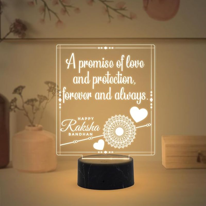 Happy Raksha Bandhan Engraved night lamp with Warm White Light Gift for Sister, Gift for Sister from Brother,
