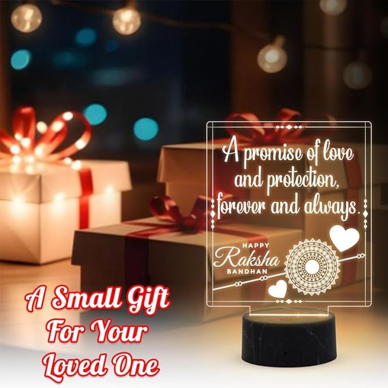 Happy Raksha Bandhan Engraved night lamp with Warm White Light Gift for Sister, Gift for Sister from Brother,