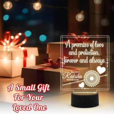 Happy Raksha Bandhan Engraved night lamp with Warm White Light Gift for Sister, Gift for Sister from Brother,