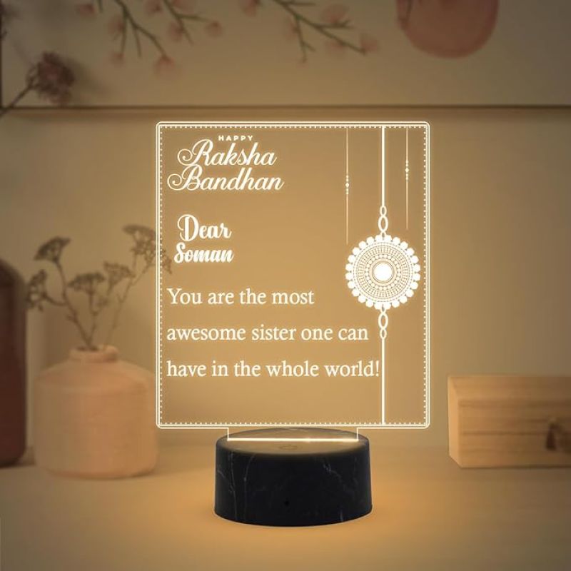Happy Raksha Bandhan night lamp with Warm White Light Customized with Name Raksha Bandhan Gift for Sister and Brother Best Gift for Rakhi