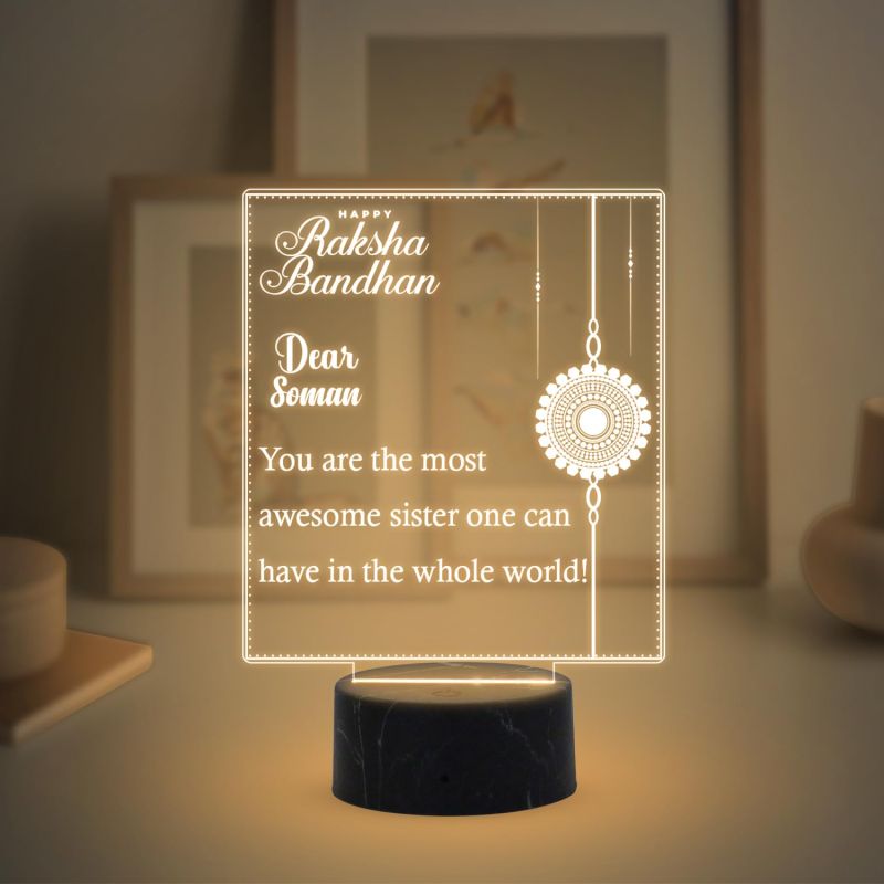 Happy Raksha Bandhan night lamp with Warm White Light Customized with Name Raksha Bandhan Gift for Sister and Brother Best Gift for Rakhi