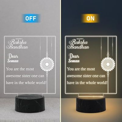 Happy Raksha Bandhan night lamp with Warm White Light Customized with Name Raksha Bandhan Gift for Sister and Brother Best Gift for Rakhi