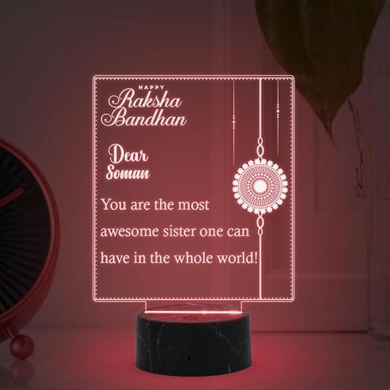 Happy Raksha Bandhan night lamp with Multicolored Light Customized with Name Raksha Bandhan Gift for Sister and Brother Best Gift for Rakhi