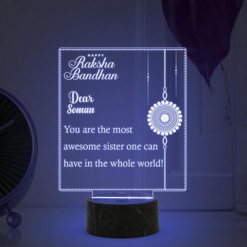 Happy Raksha Bandhan night lamp with Multicolored Light Customized with Name Raksha Bandhan Gift for Sister and Brother Best Gift for Rakhi