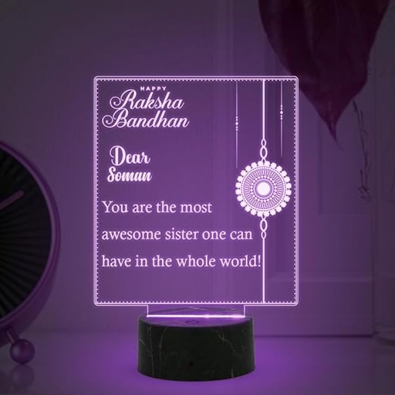 Happy Raksha Bandhan night lamp with Multicolored Light Customized with Name Raksha Bandhan Gift for Sister and Brother Best Gift for Rakhi