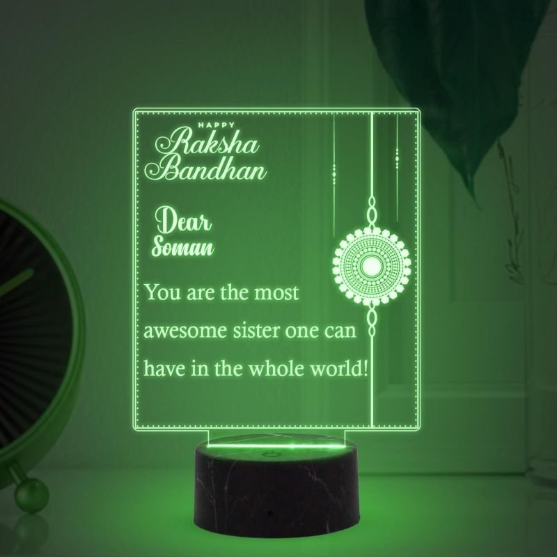 Happy Raksha Bandhan night lamp with Multicolored Light Customized with Name Raksha Bandhan Gift for Sister and Brother Best Gift for Rakhi