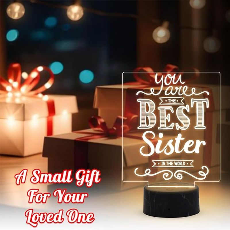 You are The Best Sister in The World Engraved night lamp with Birthday Gift for Sister, Raksha Bandhan Gift for Sister from Brother