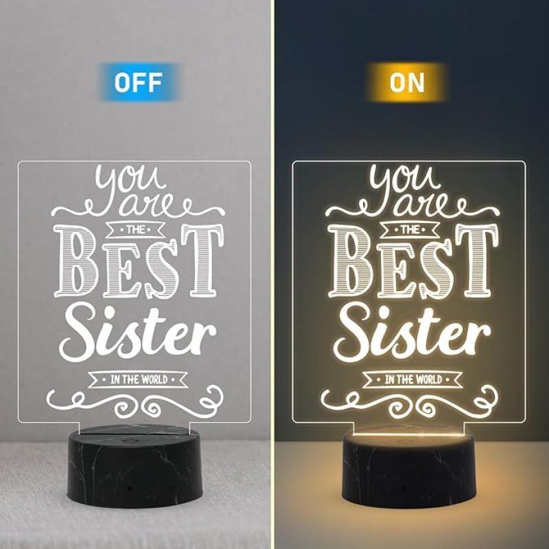 You are The Best Sister in The World Engraved night lamp with Birthday Gift for Sister, Raksha Bandhan Gift for Sister from Brother