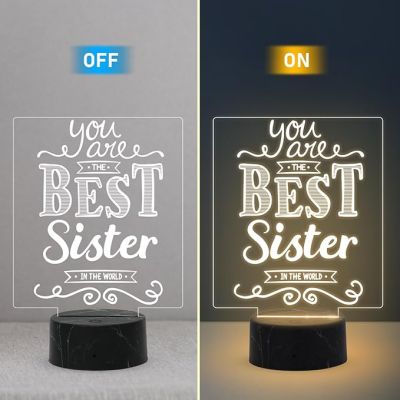 You are The Best Sister in The World Engraved night lamp with Birthday Gift for Sister, Raksha Bandhan Gift for Sister from Brother