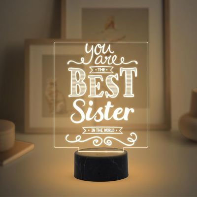 You are The Best Sister in The World Engraved night lamp with Birthday Gift for Sister, Raksha Bandhan Gift for Sister from Brother
