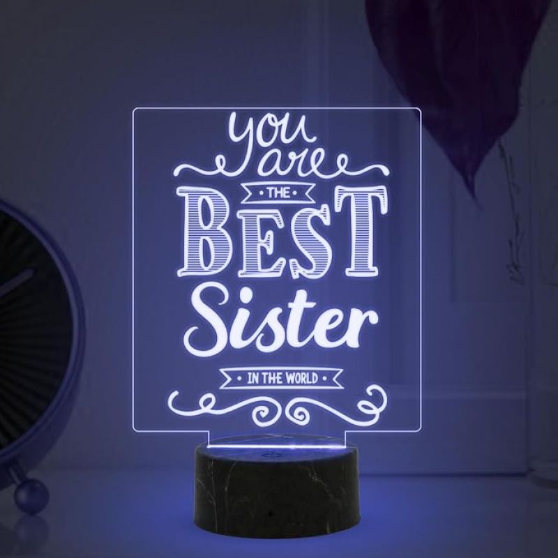 You are The Best Sister in The World Engraved night lamp with Multicolored Light Birthday Gift for Sister, Raksha Bandhan Gift for Sister from Brother