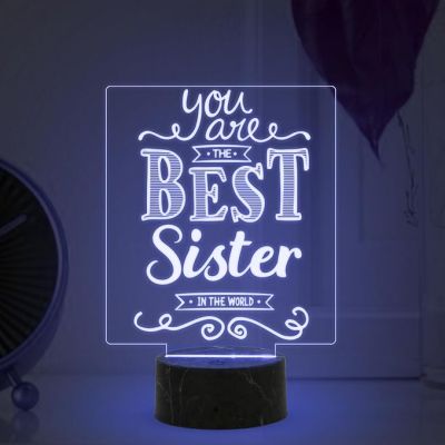 You are The Best Sister in The World Engraved night lamp with Multicolored Light Birthday Gift for Sister, Raksha Bandhan Gift for Sister from Brother