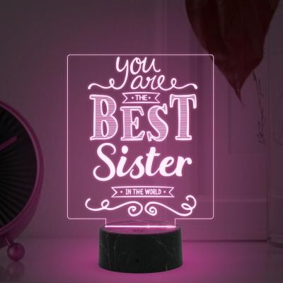 You are The Best Sister in The World Engraved night lamp with Multicolored Light Birthday Gift for Sister, Raksha Bandhan Gift for Sister from Brother