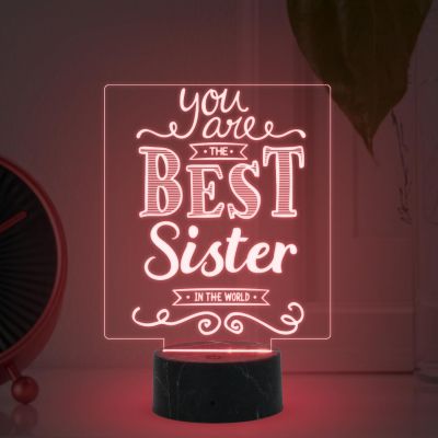 You are The Best Sister in The World Engraved night lamp with Multicolored Light Birthday Gift for Sister, Raksha Bandhan Gift for Sister from Brother