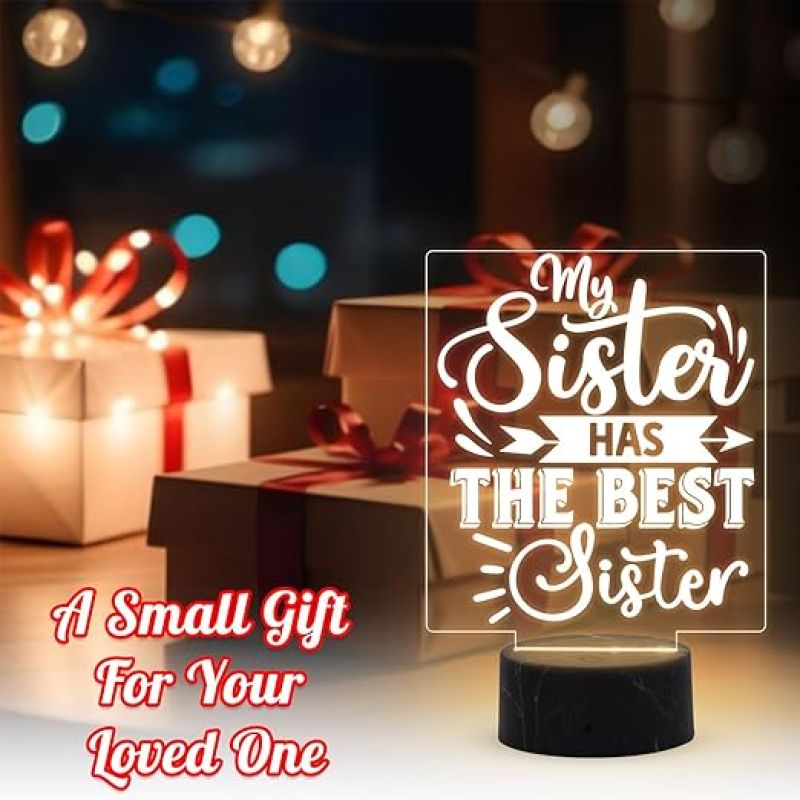 My Sister Has The Best Sister Engraved Quote night lamp with Warm White Light Best Gift for Sister on Her Birthday, Surprise Gift for Sister