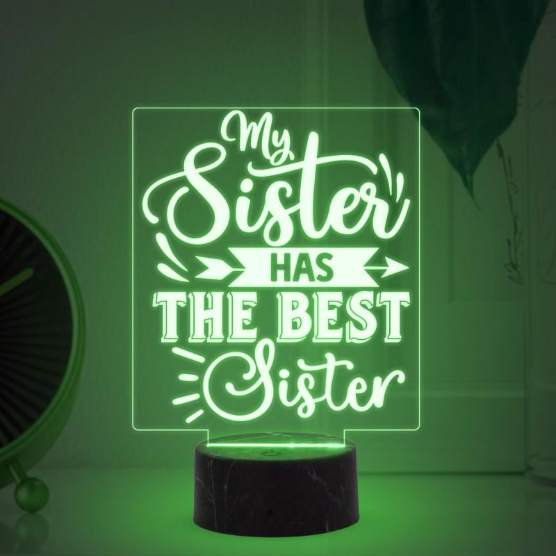 My Sister Has The Best Sister Engraved Quote night lamp with Multicolored Light Best Gift for Sister on Her Birthday , Surprise Gift for Sister