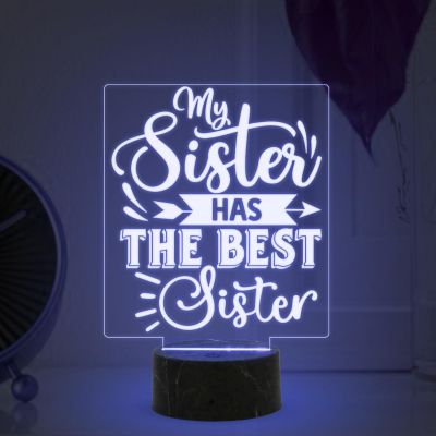 My Sister Has The Best Sister Engraved Quote night lamp with Multicolored Light Best Gift for Sister on Her Birthday , Surprise Gift for Sister