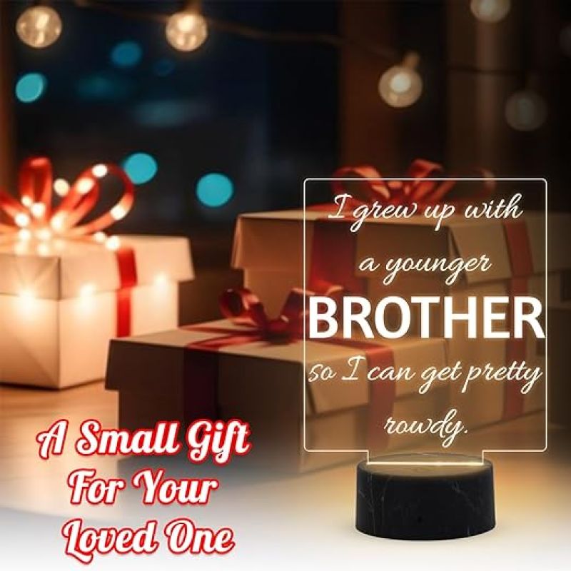 I Grew Up with A Younger Brother So I Can Get Pretty Rowdy Engraved Quote Night Lamp with Warm White Light Raksha Bandhan Gift for Brother