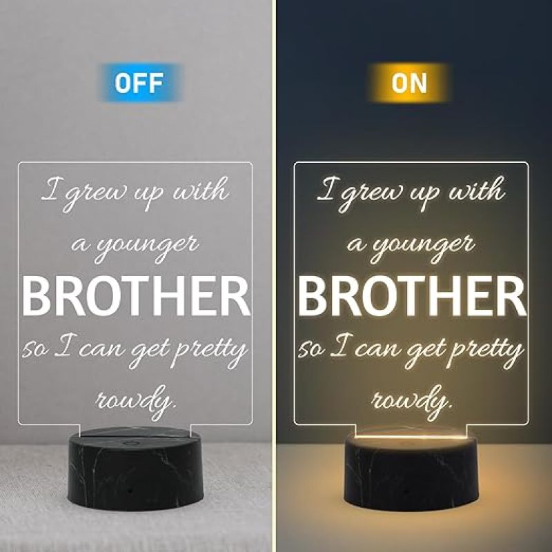I Grew Up with A Younger Brother So I Can Get Pretty Rowdy Engraved Quote Night Lamp with Warm White Light Raksha Bandhan Gift for Brother