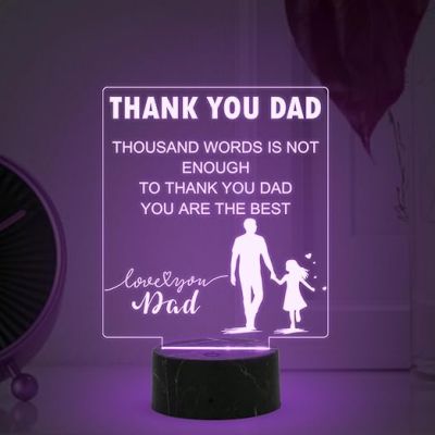 Thank You & Love You Dad night lamp with 7 Color Changing Light Birthday Gift for Dad , Fathers Day Gift